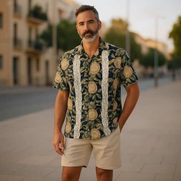 Third Coast Men’s Size Large Button Up Short Sleeve Pineapple Print Shirt - Picture 2 of 6